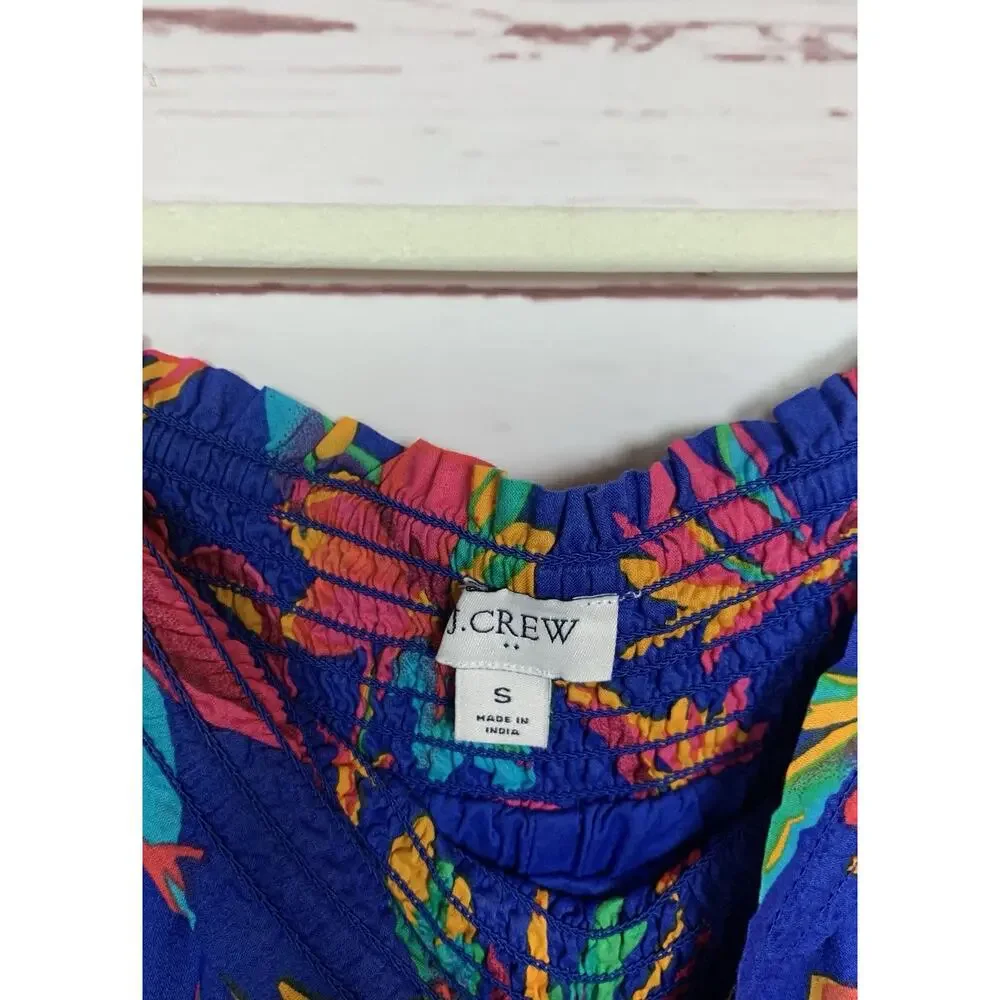 J.Crew Women's S Small Blue Floral Tropical Hawaiin Stretchy Waist Elastic Skirt